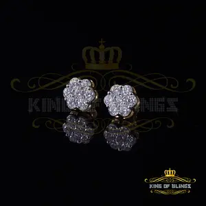 King Of Bling's Stud FLORAL Earrings 10k Real Yellow Gold 1.50ct Vvs 'D' Color Real Moissanite