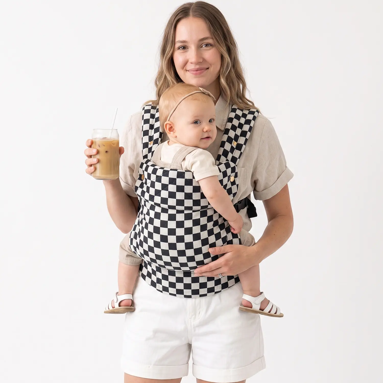 Aesthetic Checkerboard Print Baby Carrier - Adjustable, Lightweight Ergonomic Multi-Position Newborn Carrier for Trendy Parents, Adjustable Ergonomic Carrier, Lightweight Ergonomic Carrier