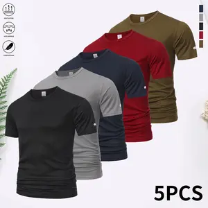 Set of 5 quick-dry summer sports T-shirts for men—breathable short-sleeve casual tops for outdoor fitness and running; suitable for outdoor training, gyms, and hiking; men’s T-shirts, trendy T-shirts,summervibes