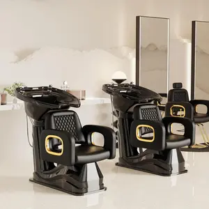 Baasha Black & Gold Luxury Shampoo Chair - Professional Backwash Station with Memory Foam (2-Package Ship)