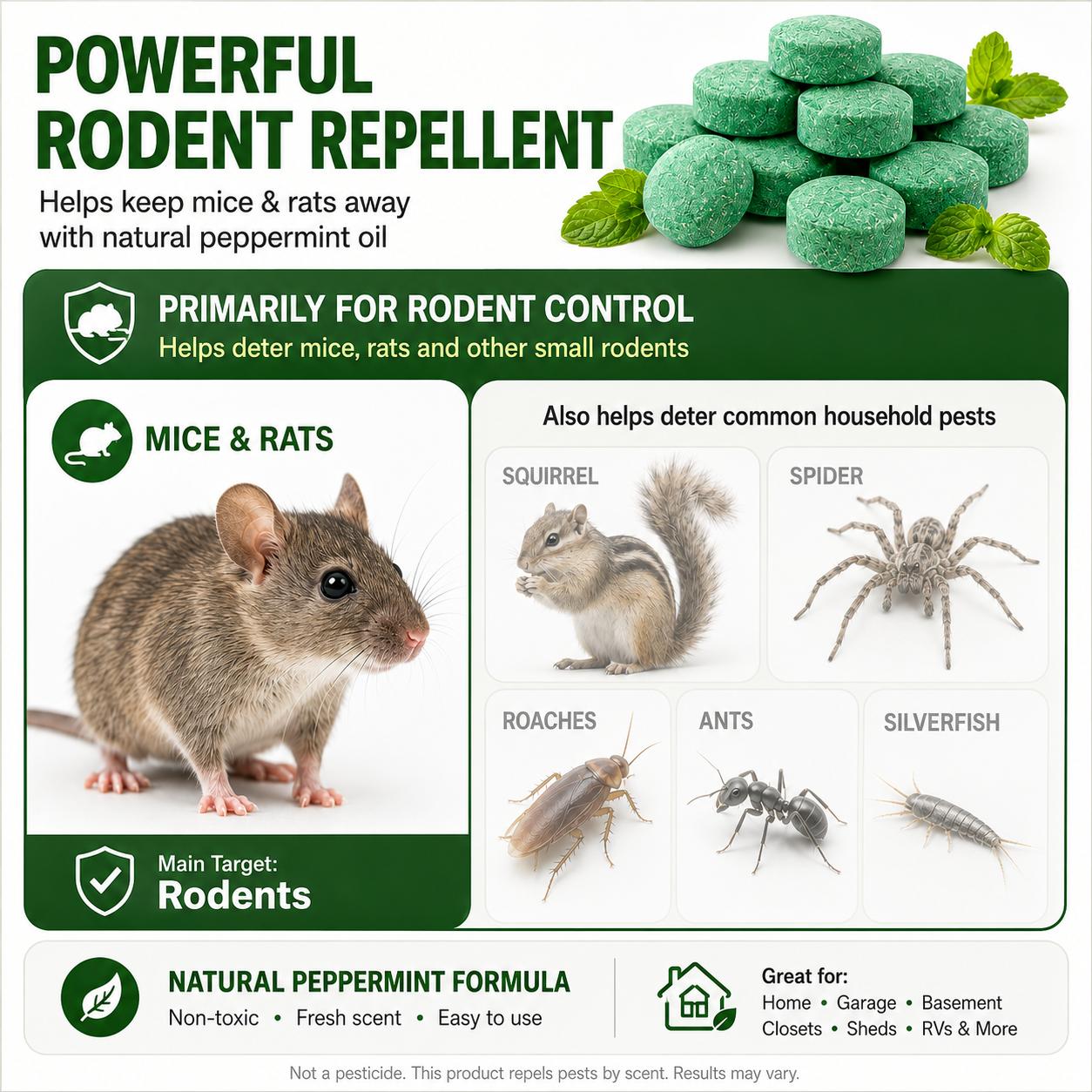 Rodent Repellent - 100% Natural Peppermint Oil Mouse & Pest Repellent Balls (12 Pack), Pesticide-Free Pet Friendly, Safe Rodent Deterrent for Indoor, Outdoor, Home & Garage Rodent Repellent - 100% Natural Peppermint Oil Mouse & Pest Repellent Balls (12 Pack), Pesticide-Free Pet Friendly, Safe Rodent Deterrent for Indoor, Outdoor, Home & Garage