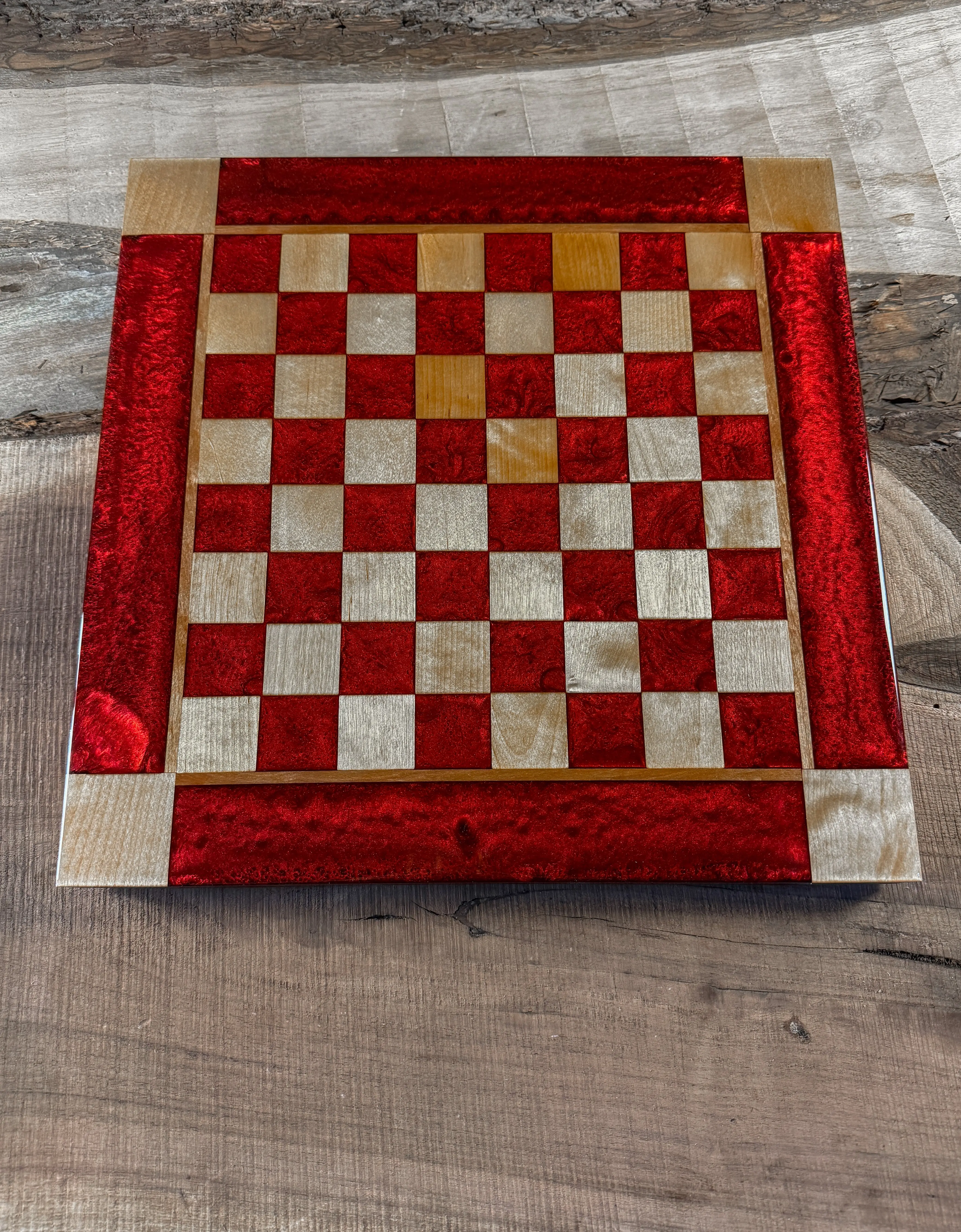 Red Lava Maple Wood Chess Board (Chess Set Included)