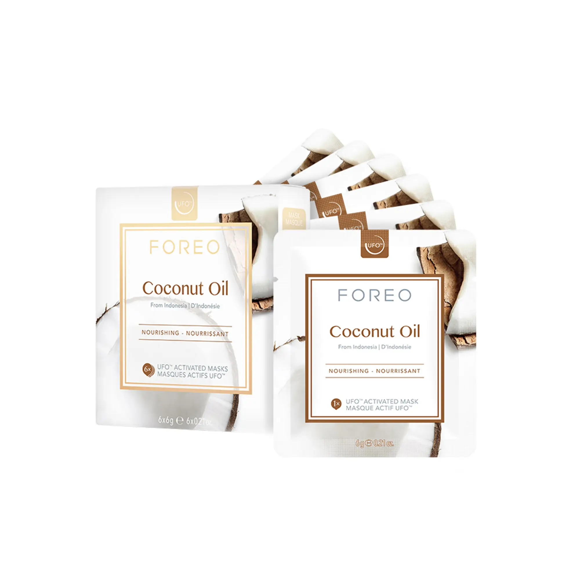 FOREO Coconut Oil Dual UFO Activated Facial Mask for Dehydrated Skin, 6 pack, Nourishing & Hydrating, Coconut Oil & Coconut Water, Cruelty-Free, Clean Formula, Compatible with all UFO devices