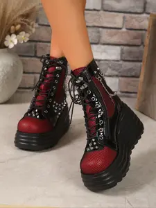Women's Punk Style Chain Decor Platform Ankle Boots, Fashionable Y2K Style Thick Sole Boots for Daily Wear, Female All-match Trendy Shoes for Daily Wear