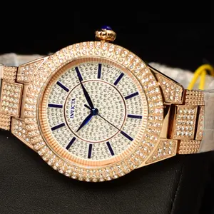 Invicta Women's Specialty 38mm Dial Quartz ROSE GOLD SS Crystal Accent Watch with Blue Markers and Elegant Design