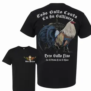 Todo Gallo Canta Shirt, Gamefowl Style, Game Farrm Life, Viva Mexico Rooster Graphic Tee, Gray Front and Back Print T-Shirt, Mexican Gallo Fino Heritage Shirt, Hispanic Country Style Gift for Men