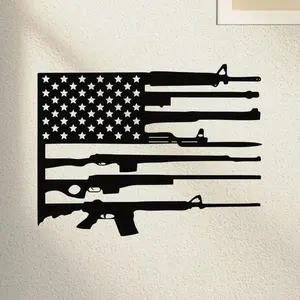 Vintage American Flag and Gun Metal Wall Art, Vintage American Flag and Gun Statue Mural, Perfect for Home, Office, Indoor/Outdoor Decor, New Year Decor, Ideal Gift for Military Enthusiasts autumn home decor