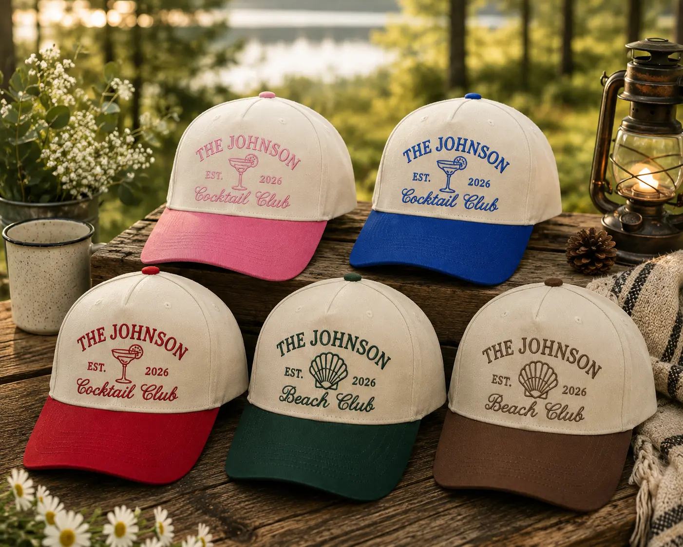 Personalized Beach Club Embroidered Hat, Custom Family Name Baseball Cap, Est Year Coastal Hat, Beach Vacation Gift for Her