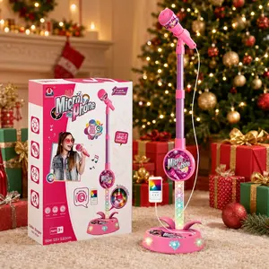 A brand-new, upgraded children's toy microphone with a sturdy, durable base and colorful LED lights; a role-playing and music education toy suitable for both boys and girls; features a Type-C port for connecting to a smartphone to play songs. Light K-pop