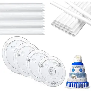 28-Piece Dowel Rods Set Includes 12 White Plastic Rods and 4 Separator Plates For 4, 6, 8, 10 Inch Cakes