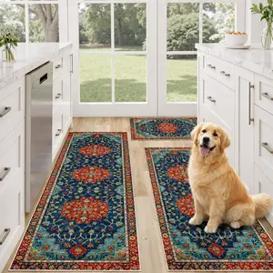 Boho Kitchen Rug Set of 3 – Non-Slip Backing, Soft Cushioned Anti-Fatigue Kitchen Mats, Washable, Perfect Thickness for Long Standing, Farmhouse Style Decor