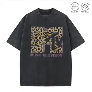 Washed T-shirt Womens MTV Classic Leopard Print Bold Logo Shirt, Music Television MTV Logo Tee, Retro 80s 90s Style MTV Tee, Disneyland Family Matching Tee christian clothing 67 shirt white tee funny shirts men
