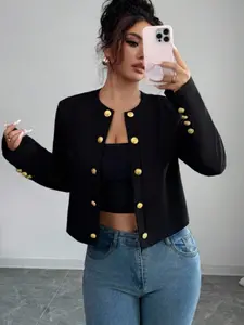 Women's Elegant Chic Fall & Winter Short Cardigan, Slim-Fitting Plain Design, Stylish Two-Button Front, Perfect for Casual Wear