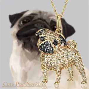 1Pc Cute Golden Pug Zinc Alloy Pendant Necklace Fashion Stainless Steel Chain Accessories Perfect Dog Lover Jewelry Gift