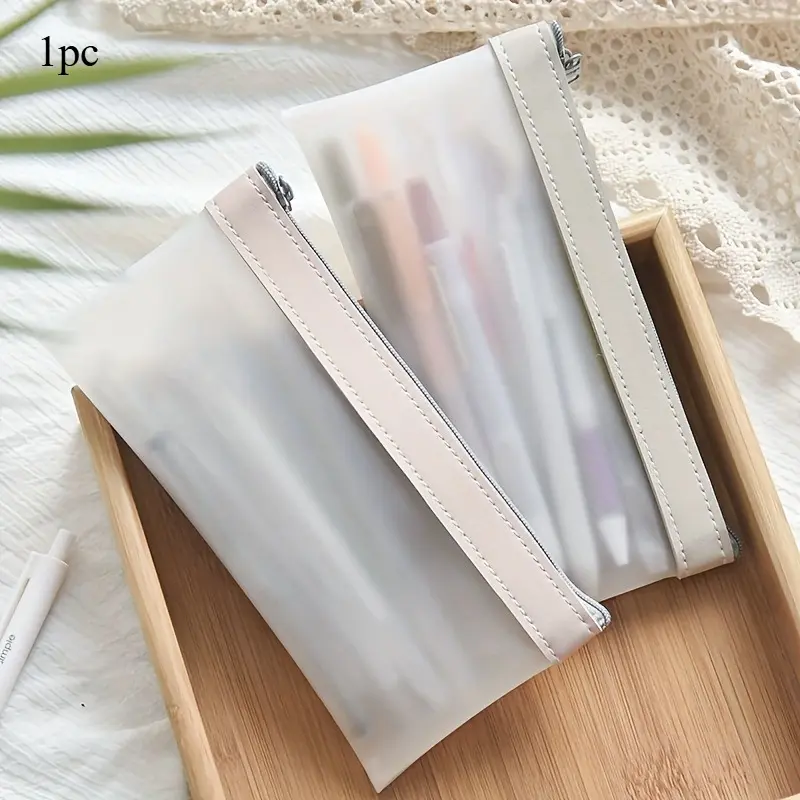 Creative Cute Frosted Translucent Pencil Case School Student  Zipper Pencil Bag Pencil Pouch Stationery Organizer Stationery Supplies Desk Accessory