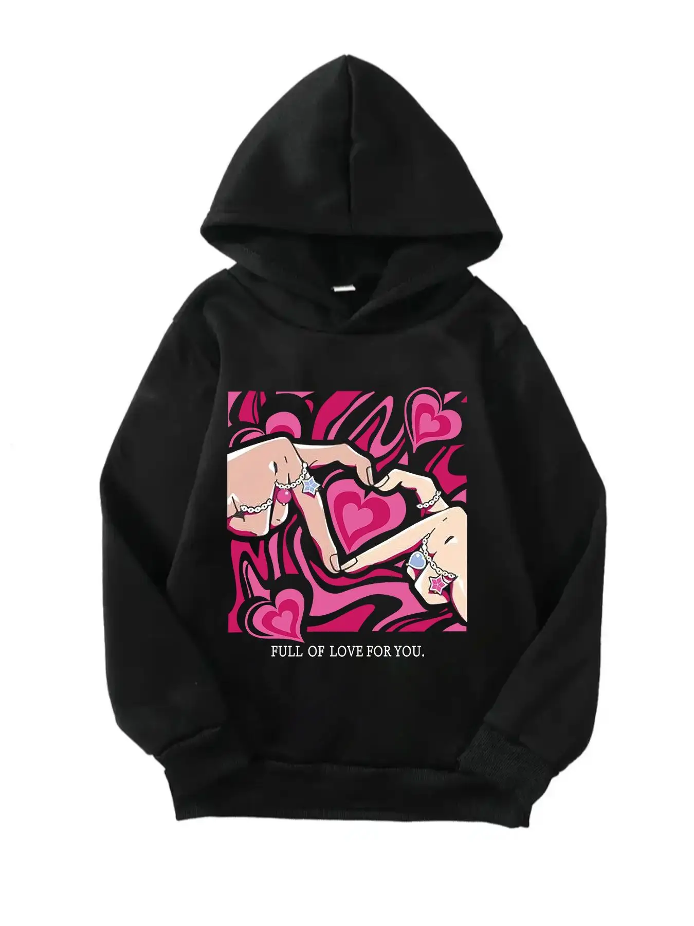 Girl's Cartoon Heart & Letter Print Hoodie, Fashion Casual Long Sleeve Hooded Sweatshirt for Daily Outdoor Wear, Girls Clothing for Fall & Winter