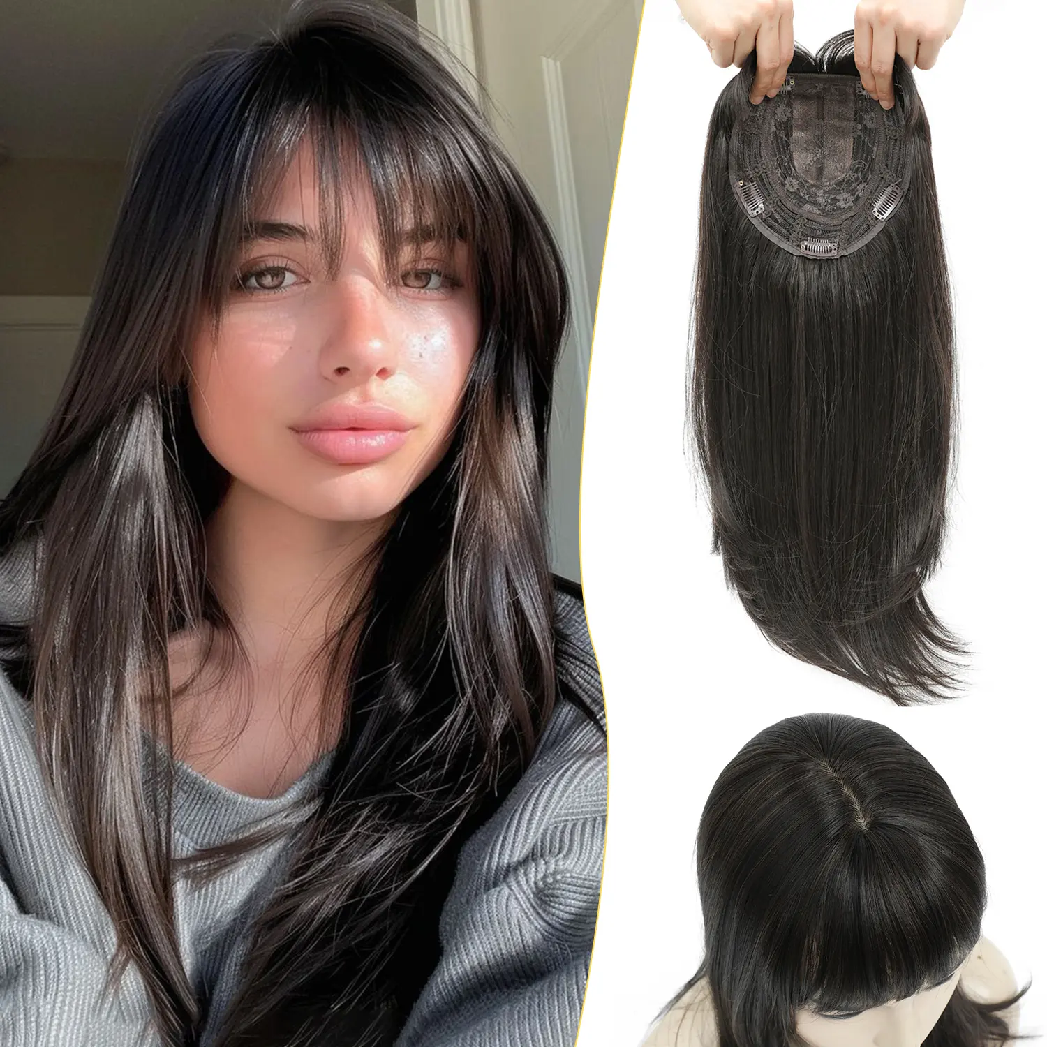 Paneway Hair Topper With Bangs 18inch Straight Hair Toppers 