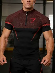 Men's Fitness Shirt Casual Running Quick-Dry Breathable Tight Fit Short Sleeve T-Shirt, Sporty Style, All over Print, Comfortable
