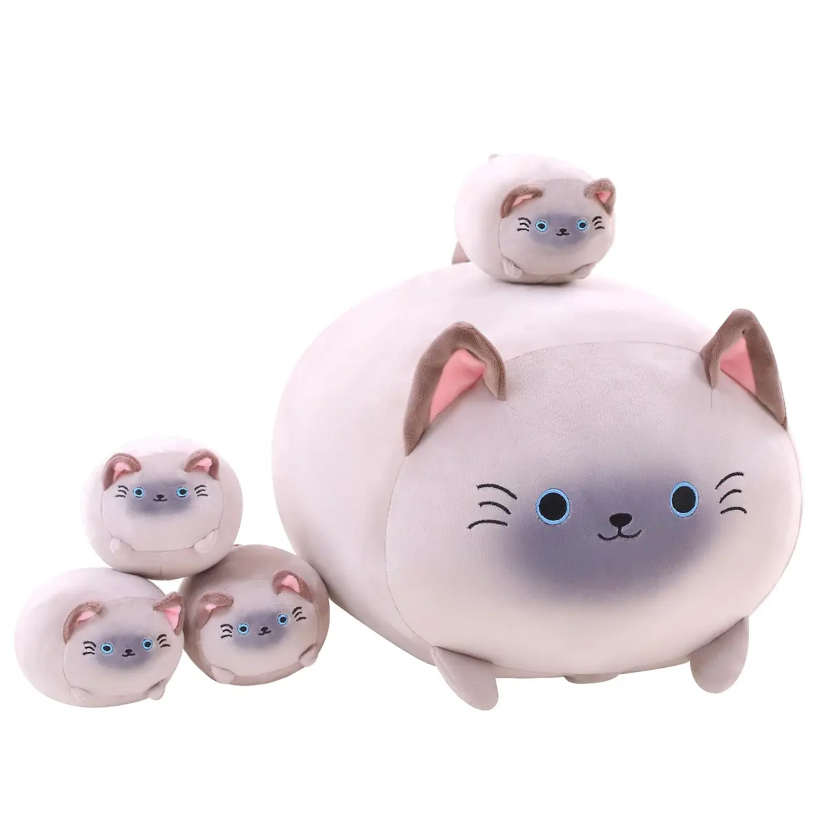 Cute cat plush pillow with 4 baby kittens on the belly Plush sofa pillow, cute cartoon body pillow, gift for girl boy