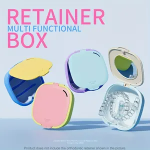 Portable Mini Dopamine Braces Case (Including Mirror and Draining Basket) -- Suitable for Retainer Case, Denture Storage Box, Braces Storage Tube, Orthodontic Travel Companion, Special Oral Care Accessories for Dentures and Braces (Dopamine Style)