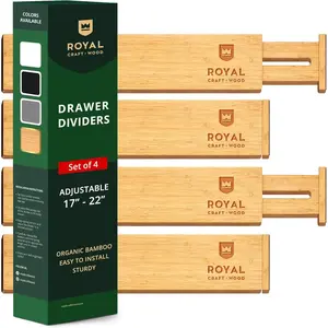 Adjustable Bamboo Drawer Dividers Organizers 17–22 Inches Expandable 4-Pack for Large Utensils Kitchen Bedroom Dresser & Office Drawers