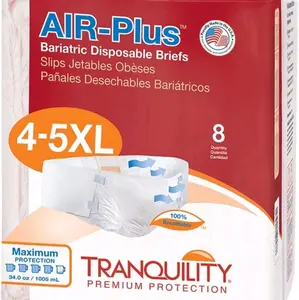 Tranquility Bariatric Disposable Briefs 4X-Large with AIR-Plus Fully Breathable Fabric for Skin Dryness & Integrity, High Waistline, Latex-Free, 34oz Capacity, 32ct Case
