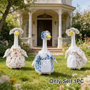 2pcs Floral 23 Inch Porch Goose Costume | Spring Countryside Style Small Floral Goose Outfits, Suitable for Courtyard Porch, Balcony, Home, Event Party Supplies Decoration Set Valentine, Carnival, Easter, Wedding