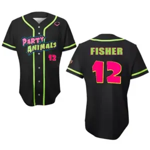 Party Animals Noah Fisher #12 EvoShield Jersey - Black Loose Fit Breathable Polyester Baseball Jersey with Moisture-Wicking and Button Down Closures