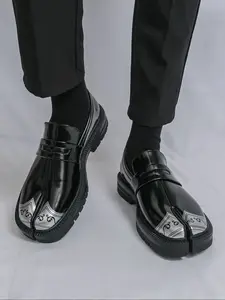 Japanese Anti-Toe Split Men's Loafers, Mirror Fashion Unique Vintage Color Rub Ugly Cute Trendy Shoes, 1 Pair