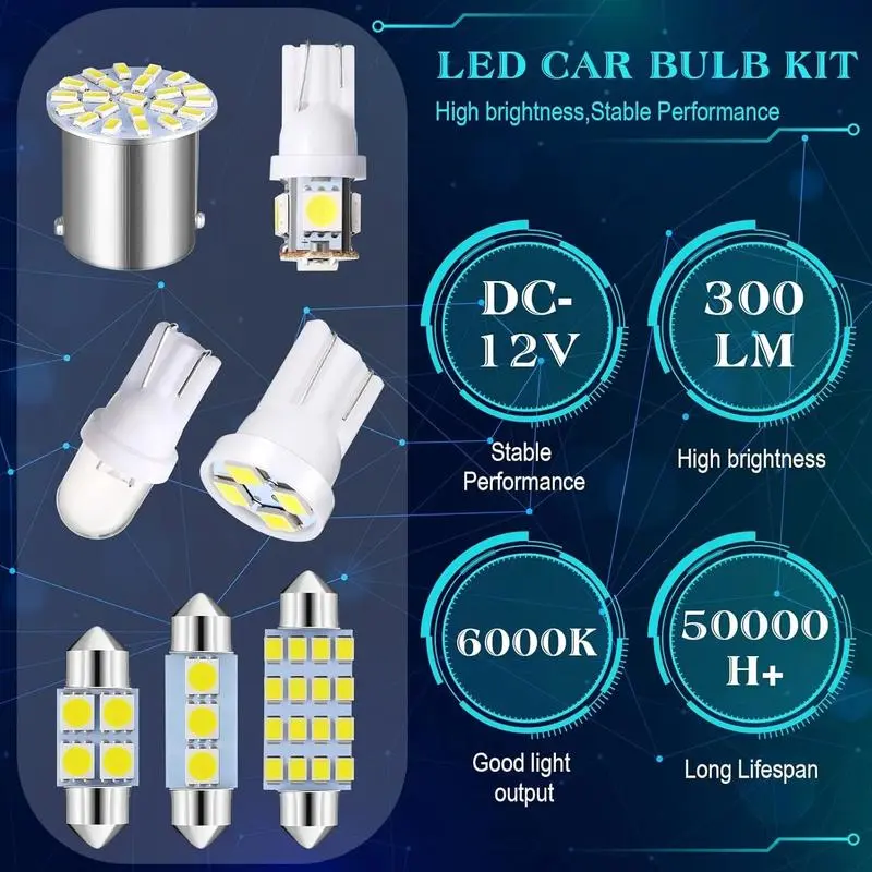 42-Piece LED Interior Light Bulbs Kit For Car – Trunk, Dome, Map, License Plate, 6000K Xenon White 12V