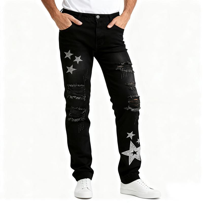 Christmas Gifts Men's Slim Fit Fashion Jeans In Three Colors - Casual Street Style Ripped Jeans - Comfortable And Stylish Trousers - Suitable For Everyday Wear - (Sizes 28-38) Men's Hip-Hop Style.