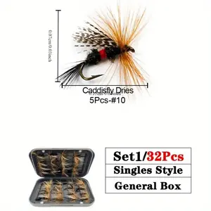 32-112Pcs Trout Fly Fishing Flies Kit - Dry, Wet, Nymph, Streamer Assortment with Fly Box - Iron Material Lures for Trout Fishing