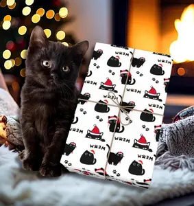 Black Cat Christmas Gift Wrap, Bad Kitty Holiday Present Wrap, Festive Feline Wrapping Paper