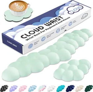Cloud Wrist Rest for Keyboard and , Memory  PU Leather Keyboard Wrist Rest with  Support, Non-Slip Base, Cute Arm Rest Pad & Palm Cushion, Office Desk Accessory, Light Green