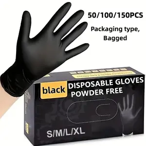 50/100/150Pcs Disposable black PVC gloves, Disposable cleaning gloves, Disposable thickened gloves, specifically designed for kitchen users and suitable for all four seasons