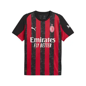 PUMA Mens Ac Milan Home Crew Neck Short Sleeve Jersey Casual - Black, Red