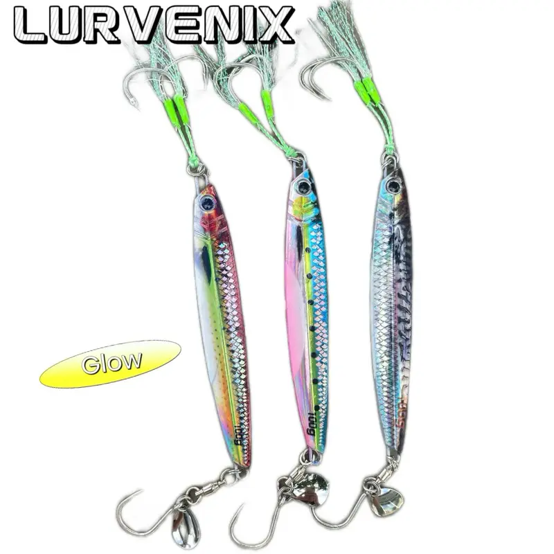 40g-500g Slow Pitch Jig Saltwater Fishing Lure Flat Fall Jig Jigging Bait with 2 pcs Hook 40g-500g