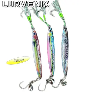 LURVENIX Slow Pitch Jig Saltwater Fishing Lure Flat Fall Jig Jigging Bait with 2 pcs Hook 40g-500g