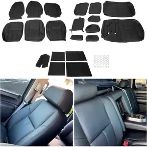 Synthetic Leather Seat Covers Kit Black Compatible with 2007-2013 Chevy Silverado Crew or GMC Sierra (Except Hybrid) Truck Cushion Protector