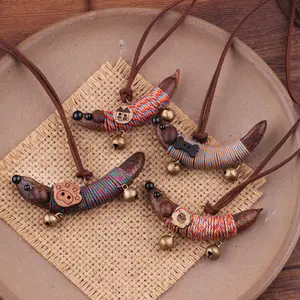 Handmade natural pea pod dachshund sweater chain, unique and artistic cute pendant necklace with bell, adorable bag charm, car accessory, cute dog ornament with bell