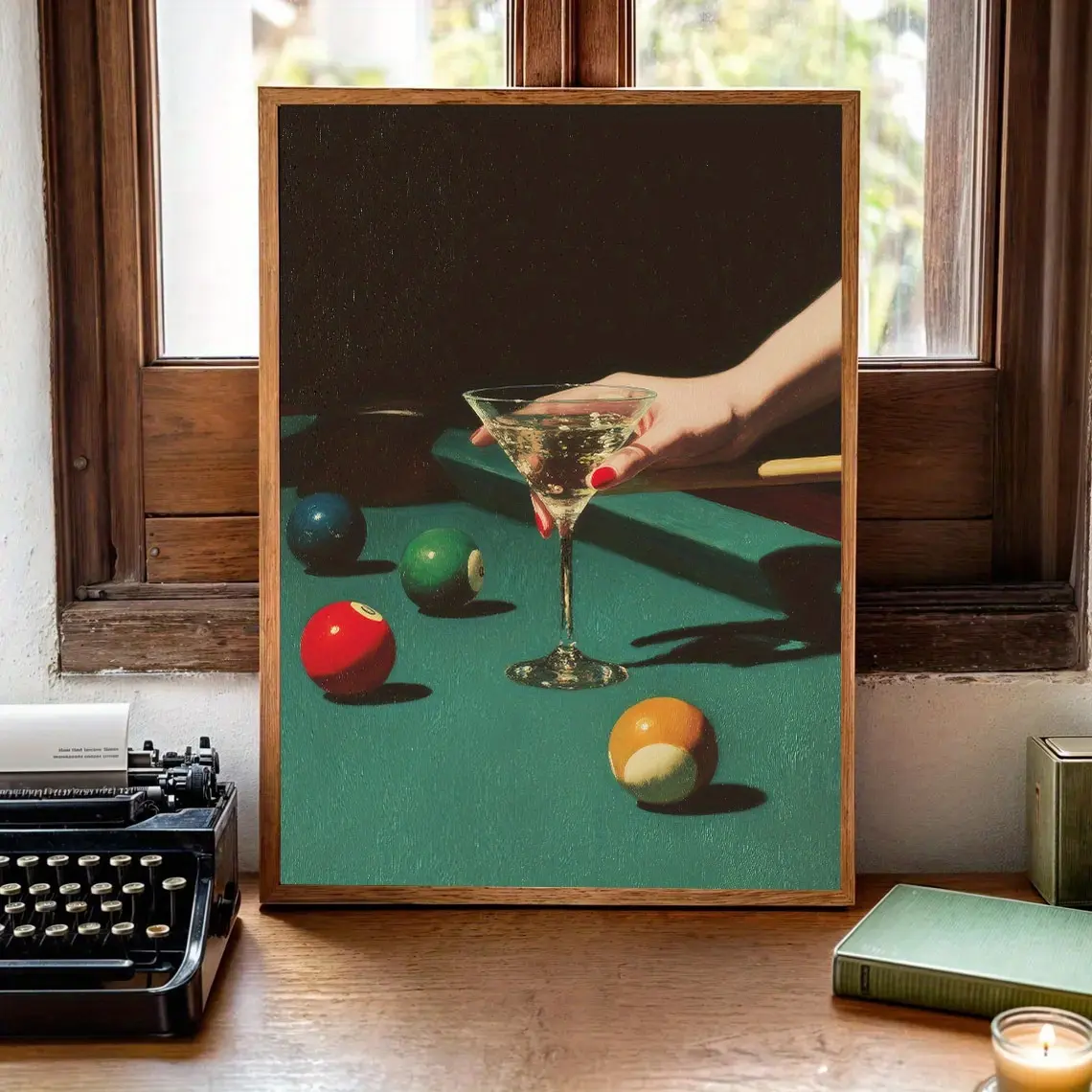 Unframed Vintage Billiards Cocktail Canvas Poster - Artistic 8-Ball Design Wall Art Print, Minimalist Home Decor for Martini Bar Carts, Living Rooms