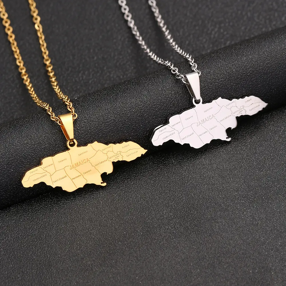 GGIRL Jamaica Stainless Steel Jamaica Map and City Necklace Couple Style Famous Wind Titanium Steel Pendant Accessories
