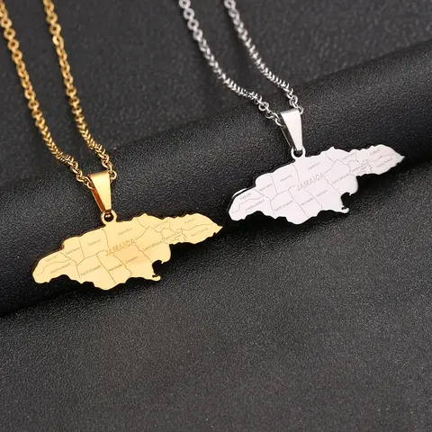 GGIRL Unisex Lead-Free Polished Jamaica Map Pendant Necklace, Couple-Style Titanium Steel Jewelry with City Design, Daily Gift Accessory, 30-Day Money-Back Guarantee Stainless Steel Jewelry