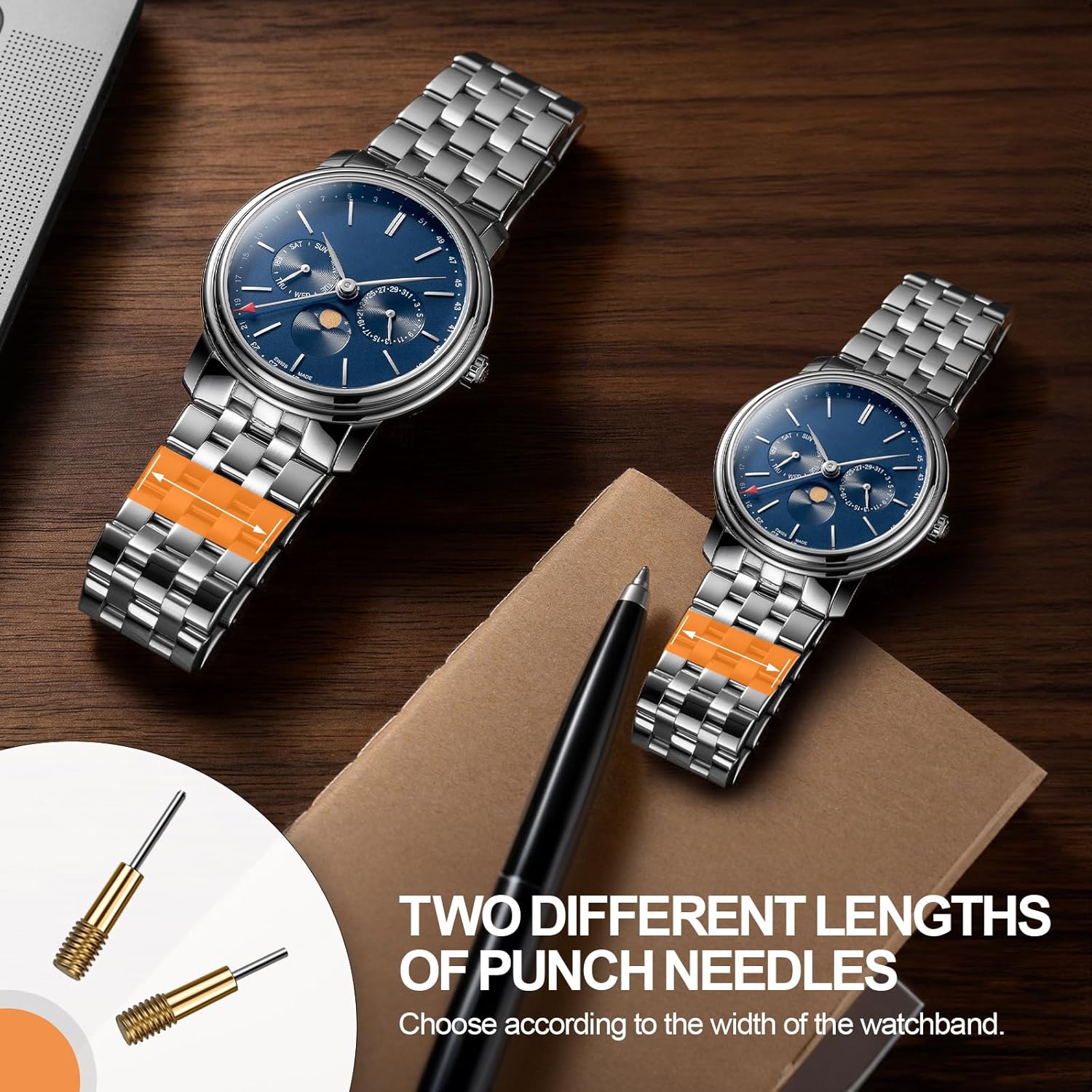 Watch Link Removal Kit, Can be Used for Strap Length Disassembly and Adjustment, Watch Strap Removal Tool, Tool Hammer, Cleaning Cloth and Spare Needle, with User Manual.