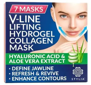 V Line Lifting Collagen Face Mask Hydrating Face Tightening Mask - Chin Strap for Sleeping - 7PC