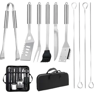 11Pcs Stainless Steel BBQ Grilling Accessories Set - Portable Practical Grill Tools Utensils Kit with Storage Bag for Outdoor Camping Backyard, Father's Day Gift