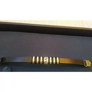 7 Stainless Steel Bands Black PU Leather Bracelet. Be a Rockstar! ~New~