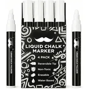 - Liquid Chalk Marker , 4 Pack, 8x Labels, White  Odorless Chalk Markers, Dual Reversible Chisel &  Tip, Ideal for Non-Porous Chalkboards, Chalkboard Vinyl, Glass & Metal