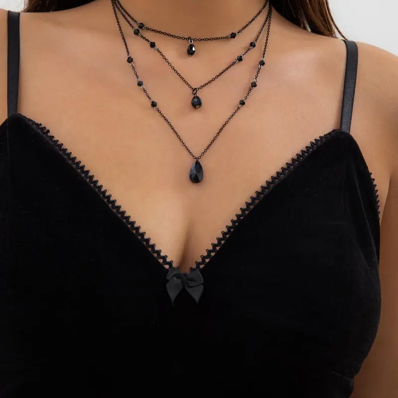 3 Piece Gothic Crystal Layered Necklace Set, Sexy Pendant Necklaces, All Seasons Jewelry, Zinc Alloy Chain, Plain Pattern, Layering Chain Necklaces