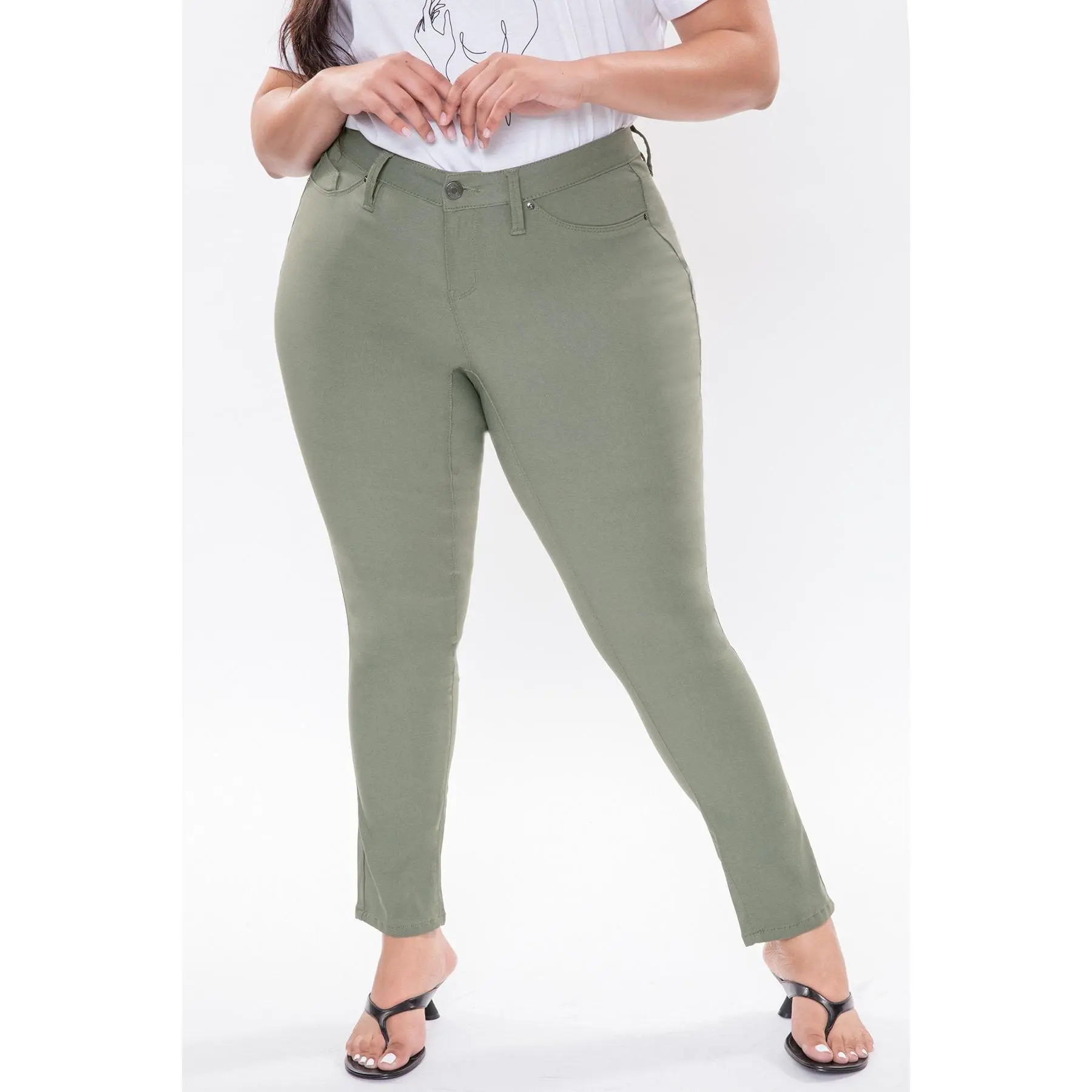 YMI Hyperstretch Mid-Rise Skinny Jean in Dill Green,   Missy plus size